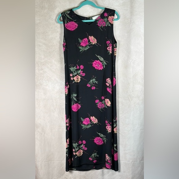 Petite Sophisticate 100% Silk Floral Midi Dress Y2K Romantic Asian Print Sz 10 - Picture 1 of 11